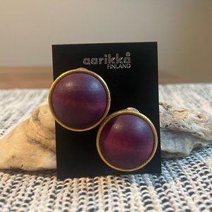 Aarikka Finland jewelry earrings wood with gold-colored metal